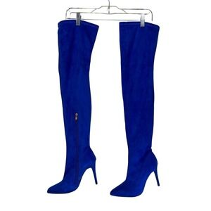 Women's Blue Thigh High Boots Size 5.5 Over The Knee Suede Stiletto Heel Sexy